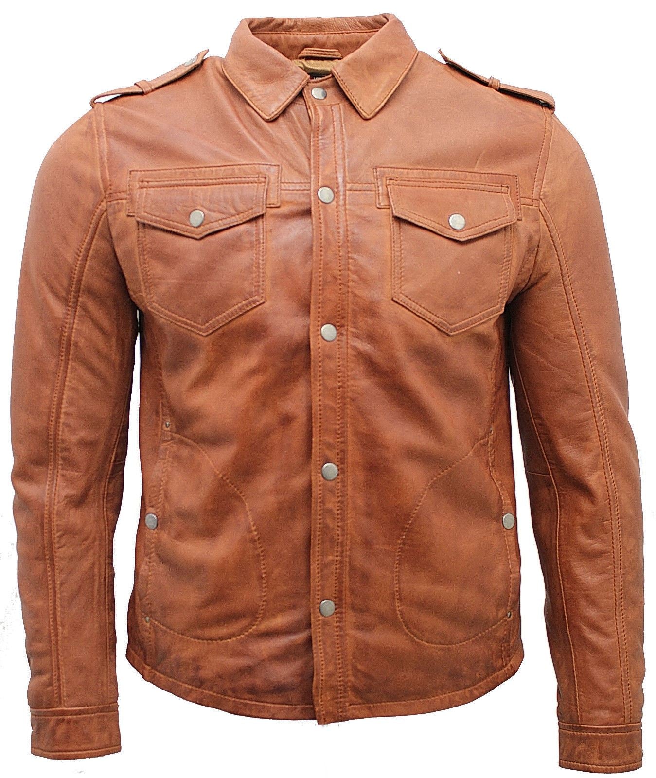 Mens Leather Jeans Style Shirt Jacket-Dawley - Upperclass Fashions 