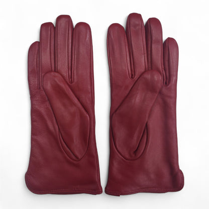 Womens Italian Leather Winter Stitch Line Design Soft Wool Lining Gloves