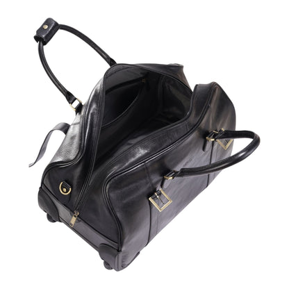Genuine Leather Black Wheeled Holdall Duffle Travel Cabin Bag - Holt