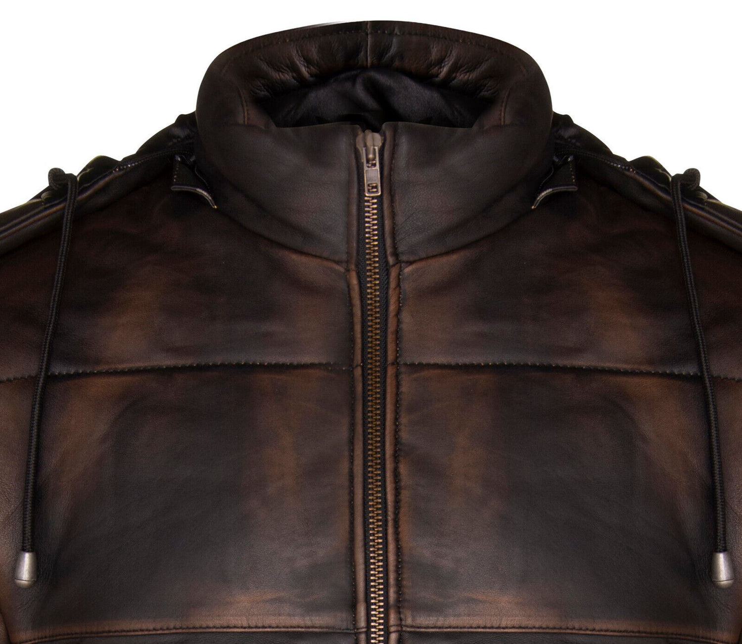 Mens Hooded Puffer Leather Bomber Jacket-Corbridge