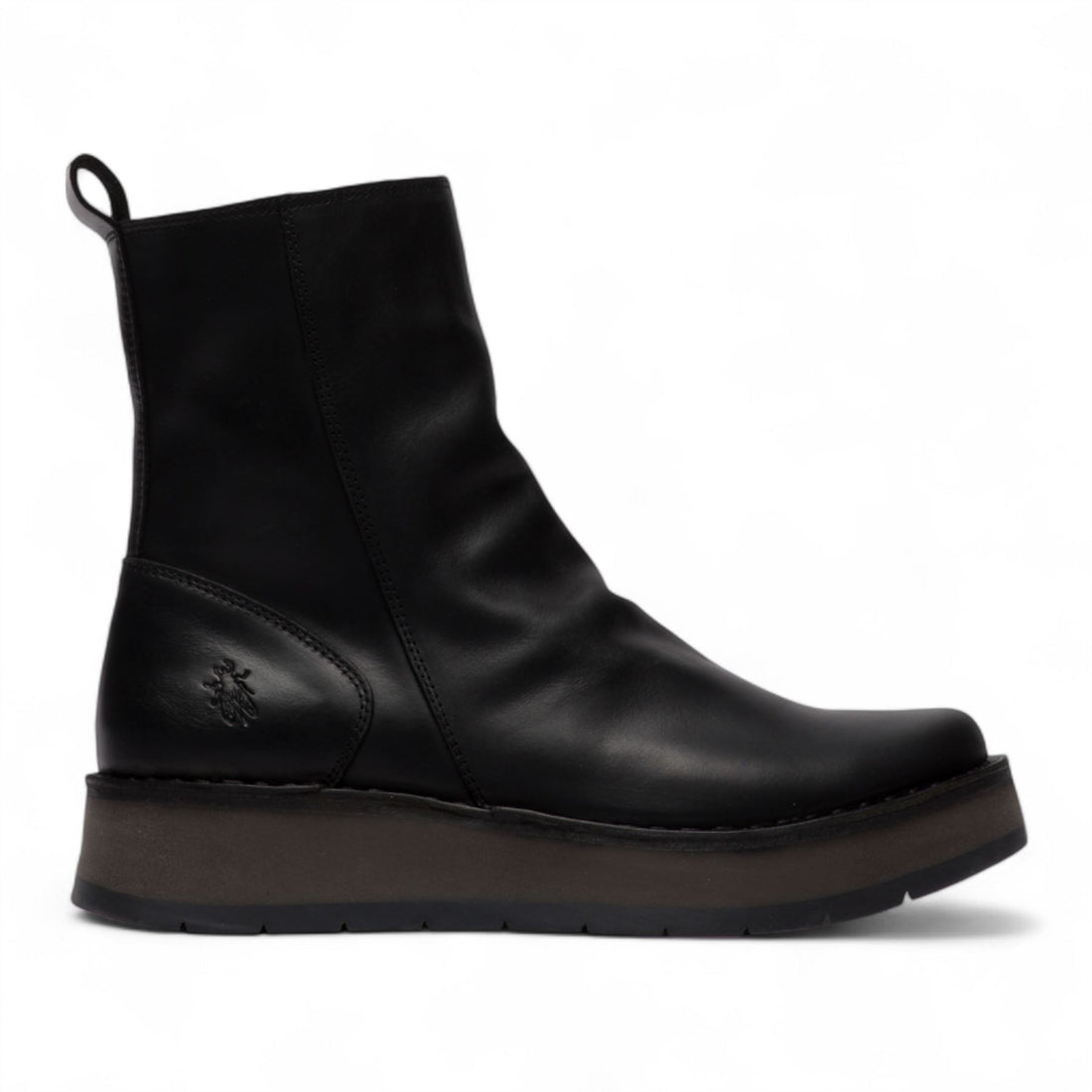 Fly London Womens Black RENO053FLY Leather Zip Up Platform Comfort Ankle Boots