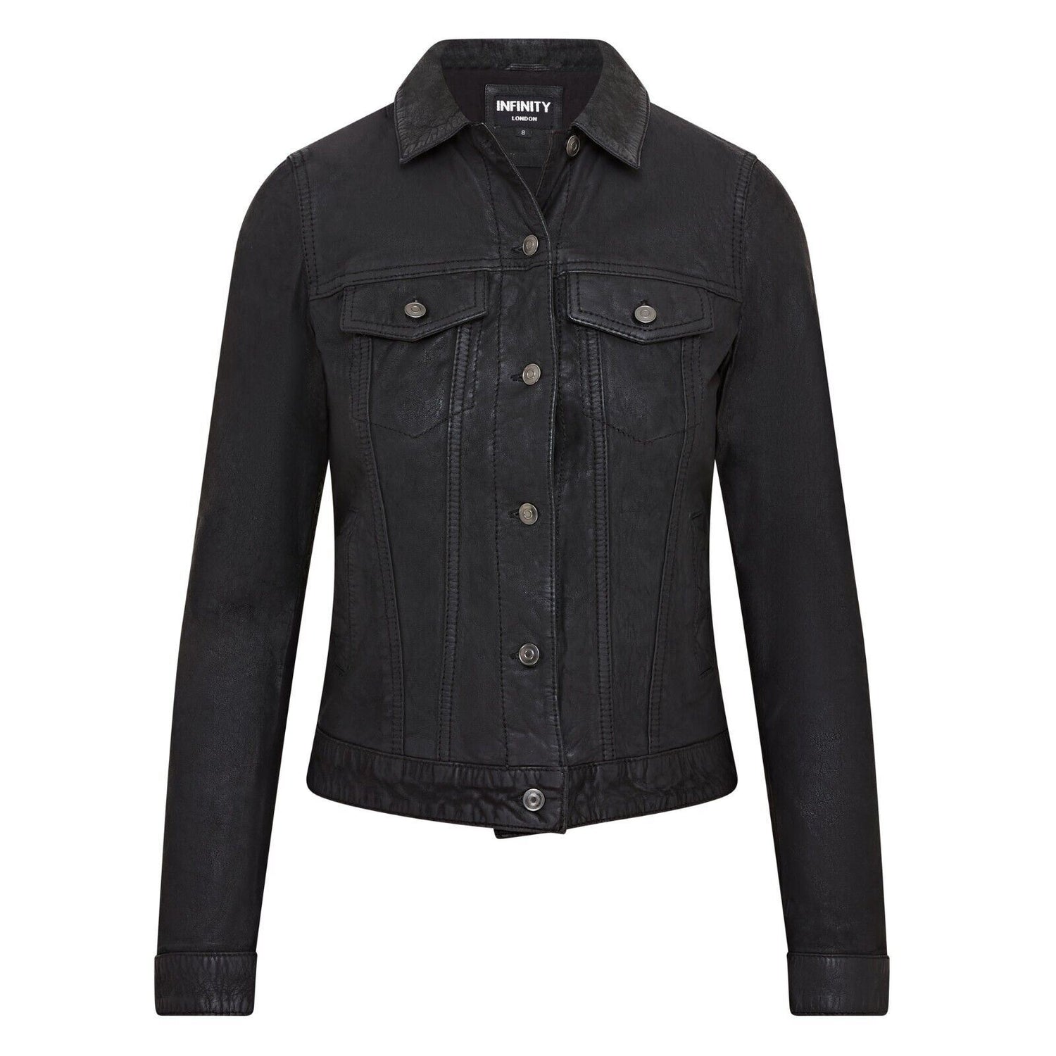 Womens Black Leather Trucker Jeans Jacket-  Watton