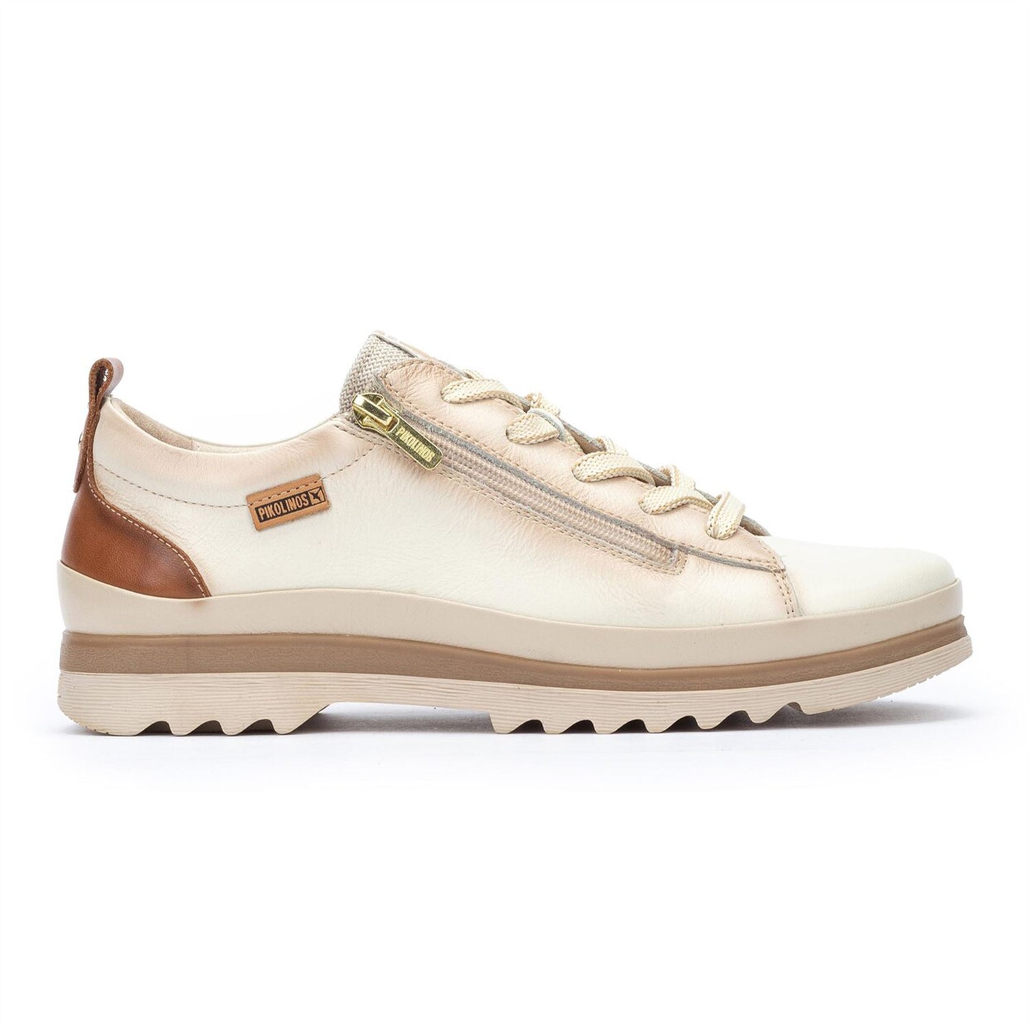 Pikolinos Women’s Nata White Leather Laces &amp; Zipper Trainers - Vigo