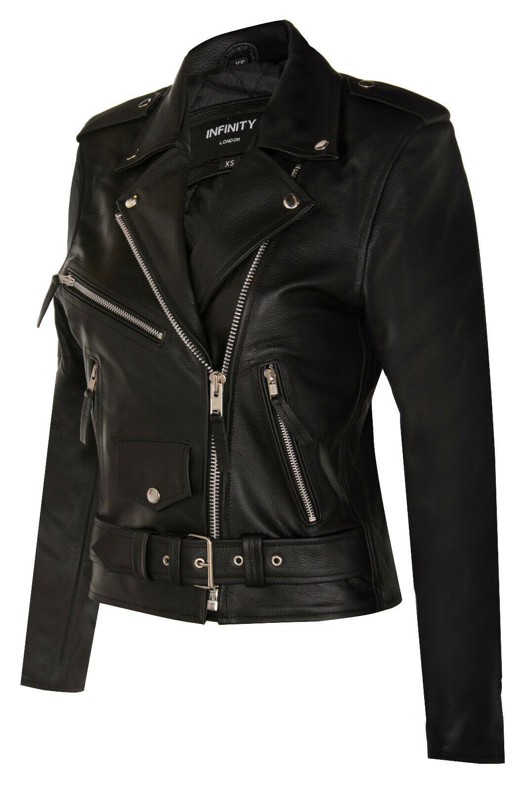 Womens Cowhide Leather Biker Jacket-Mansfield