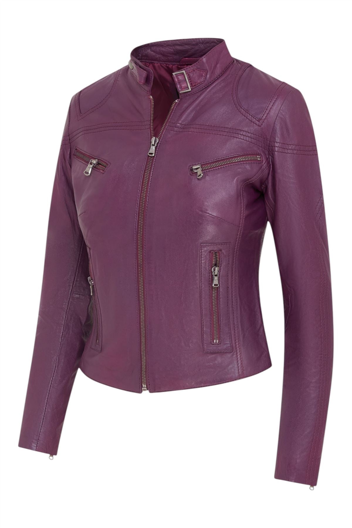 Womens Slim-Fit Leather Biker Jacket-Maldon
