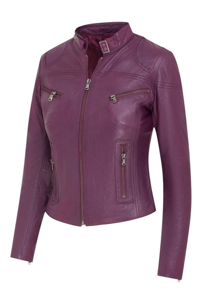 Womens Slim-Fit Leather Biker Jacket-Maldon