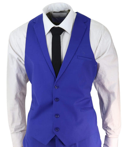 Mens 3 Piece Royal Blue Tailored Fit Complete Suit Best Man Groom Prom Wedding - Upperclass Fashions 