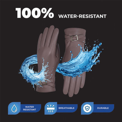 Womens Italian Leather Winter Buckle Soft Wool Lining Gloves - L-GLV-601