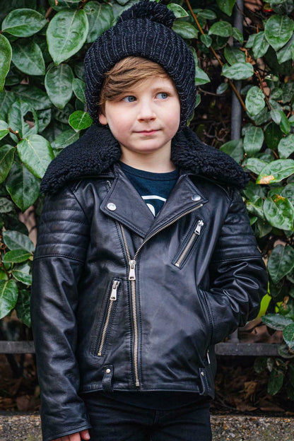 Kids Boys 100% Leather Detachable Collar Biker Jackets (3-13 Years)