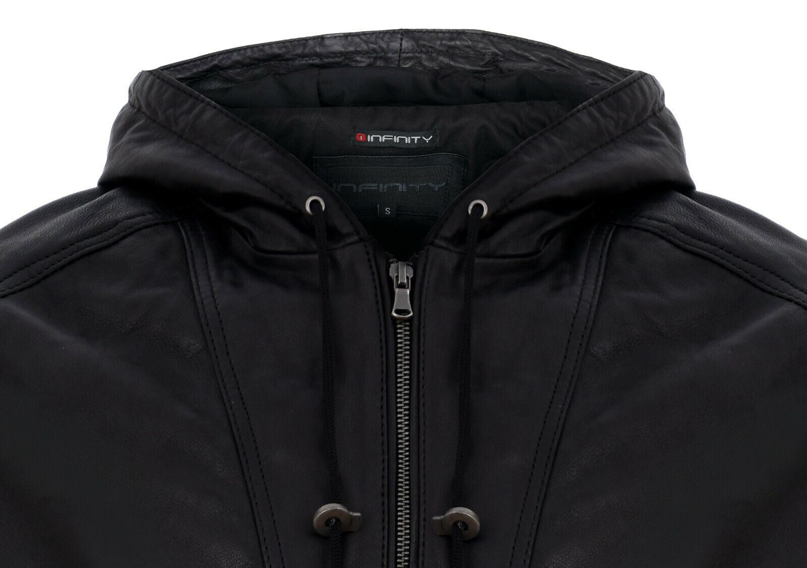 Mens Leather Hooded Bomber Jacket-Chorley