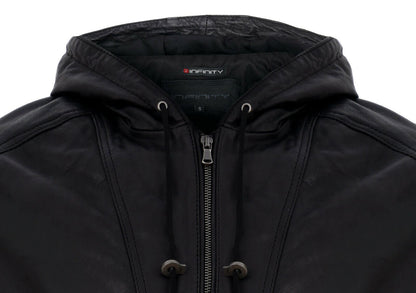 Mens Leather Hooded Bomber Jacket-Chorley