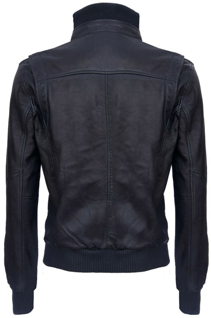 Mens Smart Leather Varsity Bomber Jacket-Chesterfield