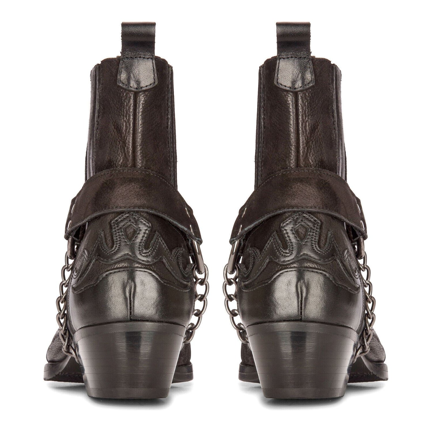 Mens Leather Cowboy Ankle Boots Black Brown Cuban Biker Winklepicker Western