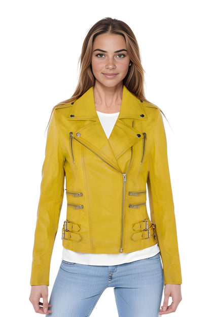 Womens Leather Brando Biker Jacket - Orlando