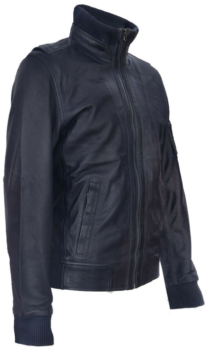 Mens Smart Leather Varsity Bomber Jacket-Chesterfield