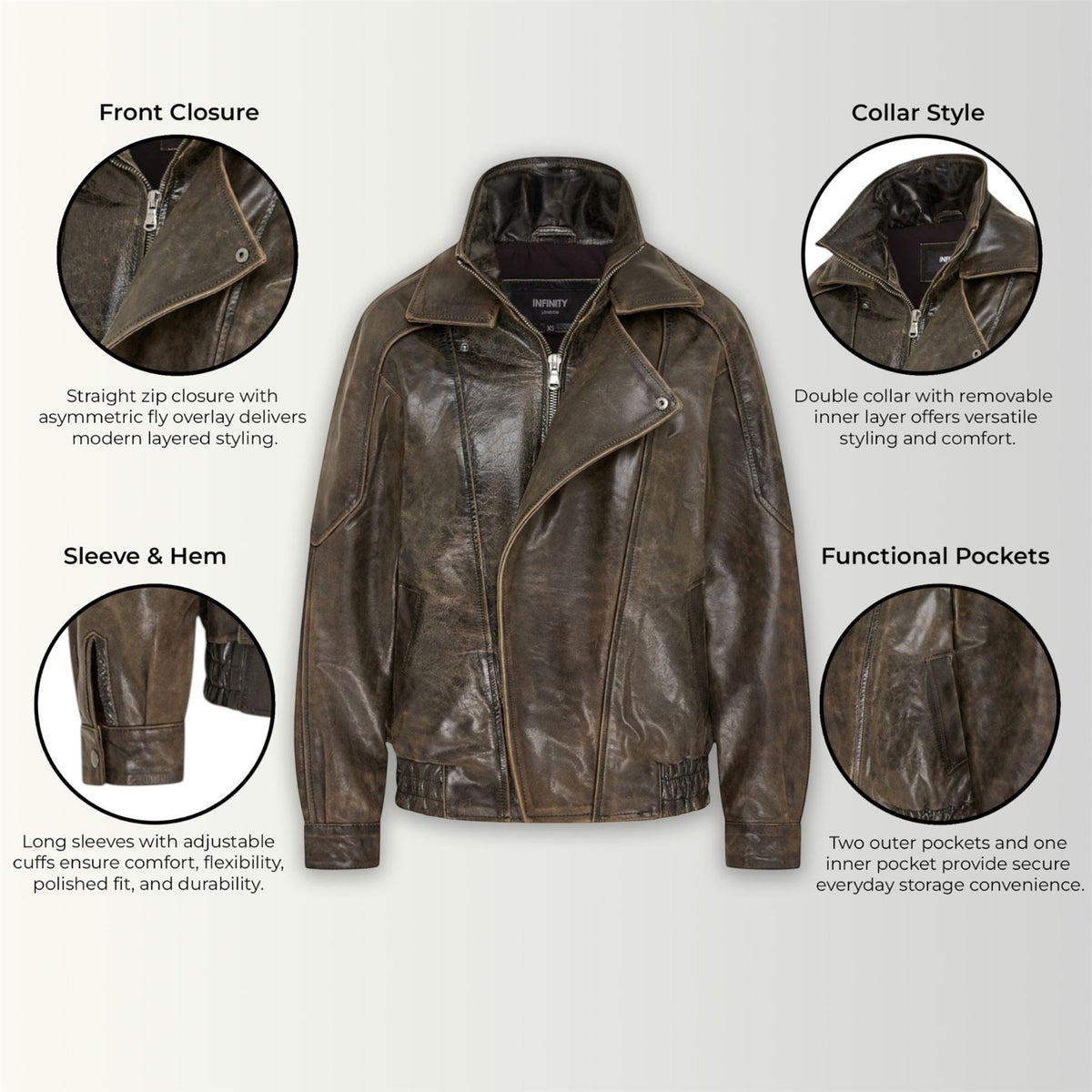 Womens Leather Biker Blouson Oversized Jacket - Big Bomber