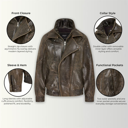 Womens Leather Biker Blouson Oversized Jacket - Big Bomber
