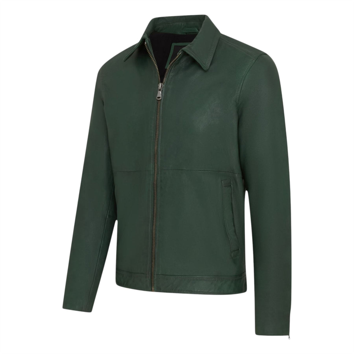 Mens Leather Harrington Collar Biker Jacket - Alpha
