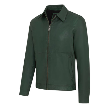 Mens Leather Harrington Collar Biker Jacket - Alpha