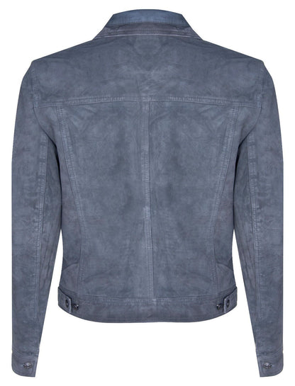 Mens Suede Leather Denim Jeans Jacket-Dover - Upperclass Fashions 