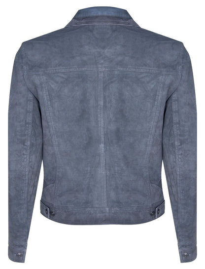 Mens Suede Leather Denim Jeans Jacket-Dover