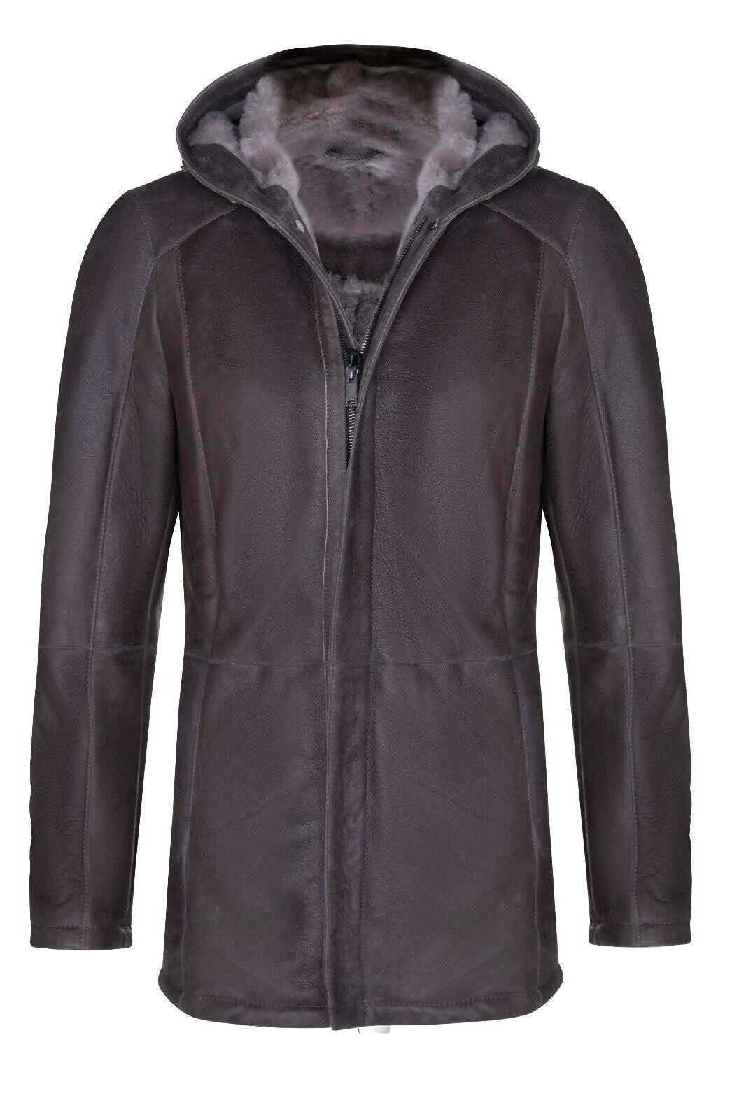 Mens Classic Sheepskin Hooded Parker Coat-Leyland