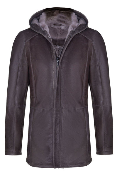 Mens Classic Sheepskin Hooded Parker Coat-Leyland
