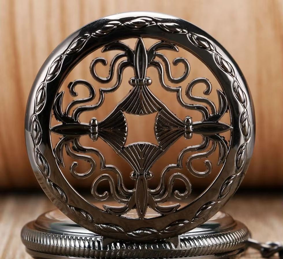 Vintage Black Alloy Mechanical Skeleton Brass Pocket Watch