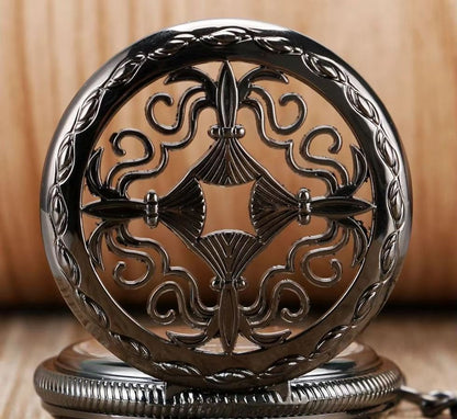 Vintage Black Alloy Mechanical Skeleton Brass Pocket Watch