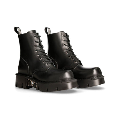 New Rock Unisex Black Gothic Military Biker Boots- MILI084N-S3