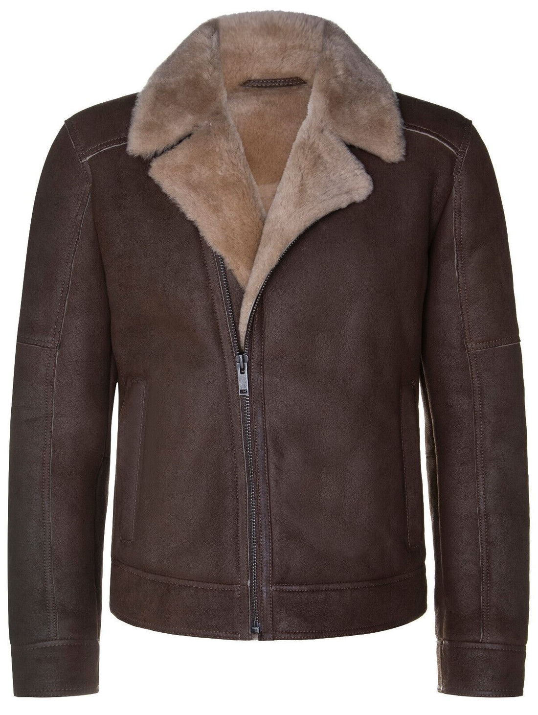Mens Sheepskin Aviator Leather Biker Jacket-Horwich - Upperclass Fashions 