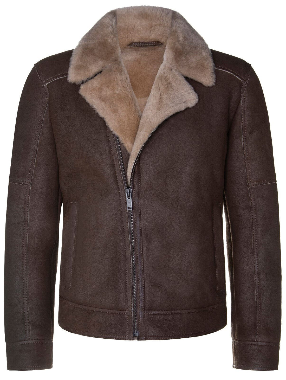 Mens Sheepskin Aviator Leather Biker Jacket-Horwich