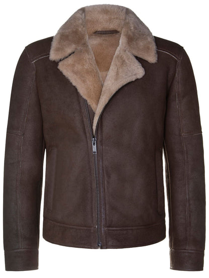 Mens Sheepskin Aviator Leather Biker Jacket-Horwich