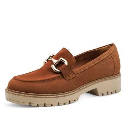 Tamaris Womens Cognac Tan Brown Leather Loafers Slip-On Platform Shoes