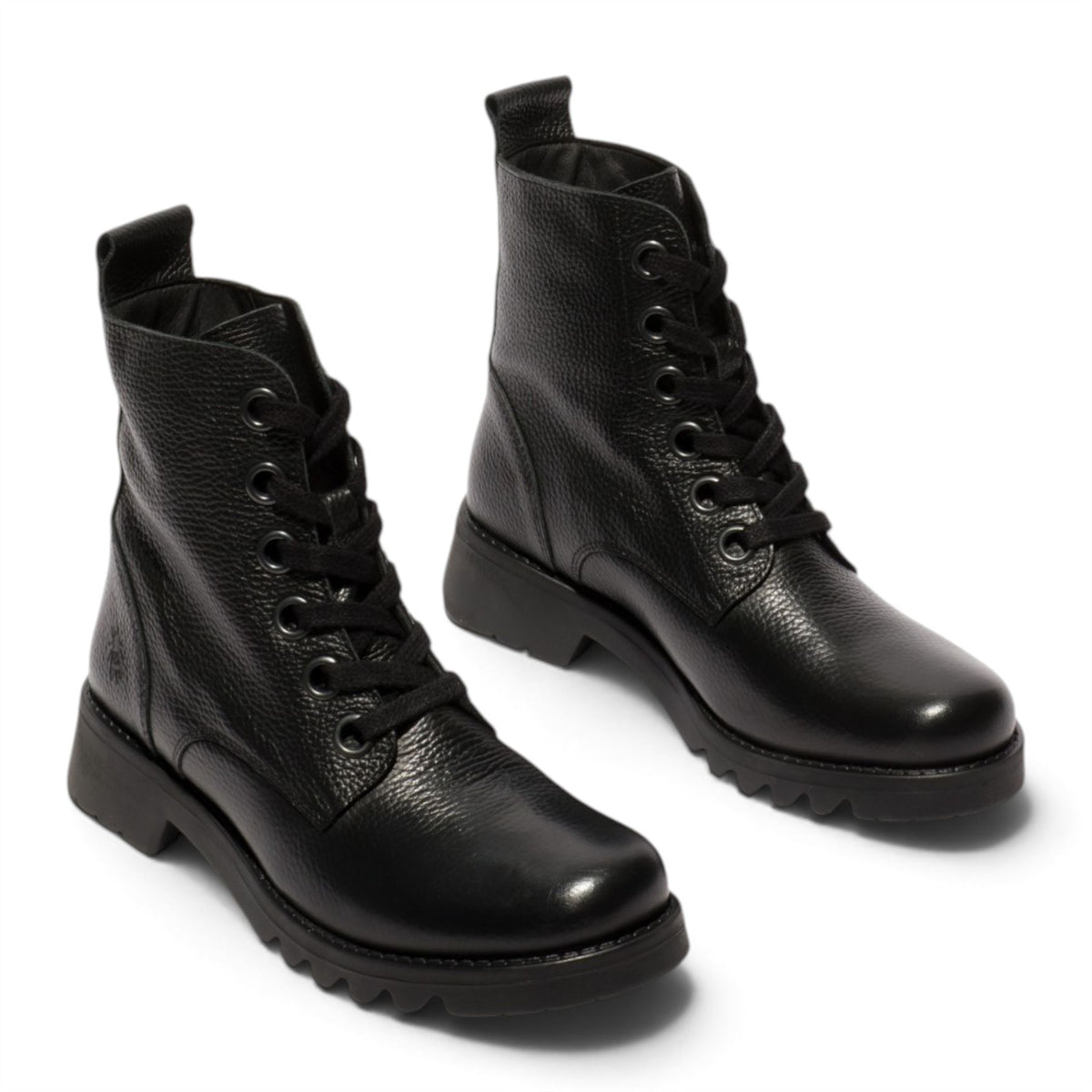 Fly London Womens Black Leather Lace-Up Heeled Ankle Boots - RAMY488