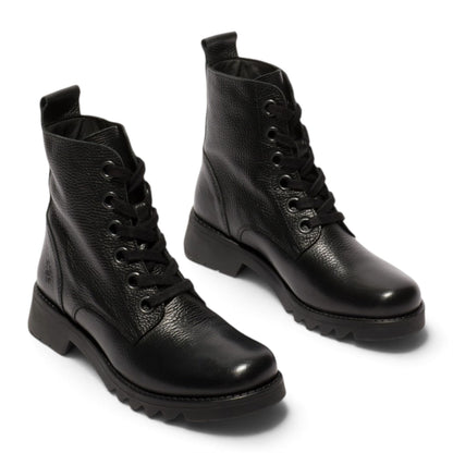 Fly London Womens Black Leather Lace-Up Heeled Ankle Boots - RAMY488