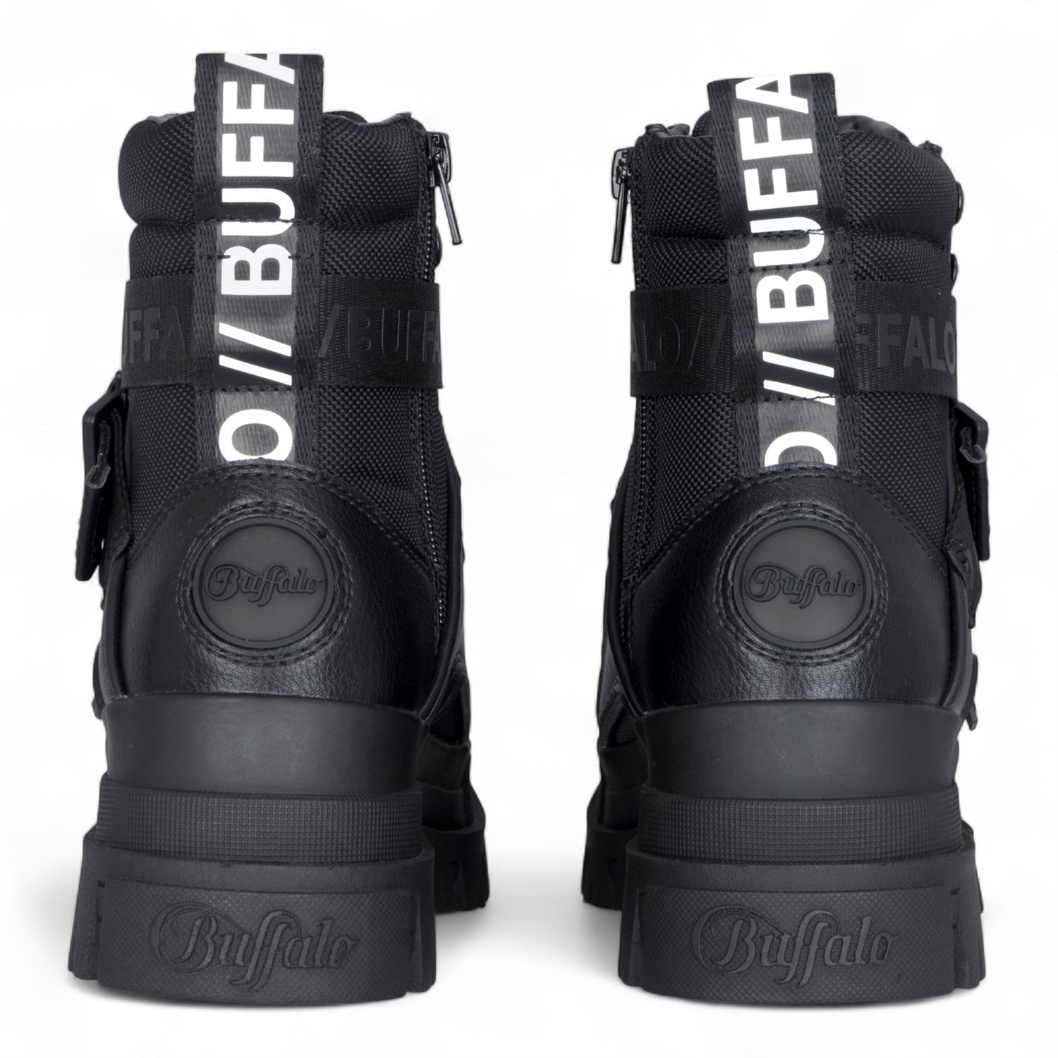 Buffalo Womens Black Chunky Platform High Ankle Combat Boots - ASPHA-COM1