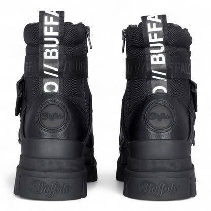 Buffalo Womens Black Chunky Platform High Ankle Combat Boots - ASPHA-COM1