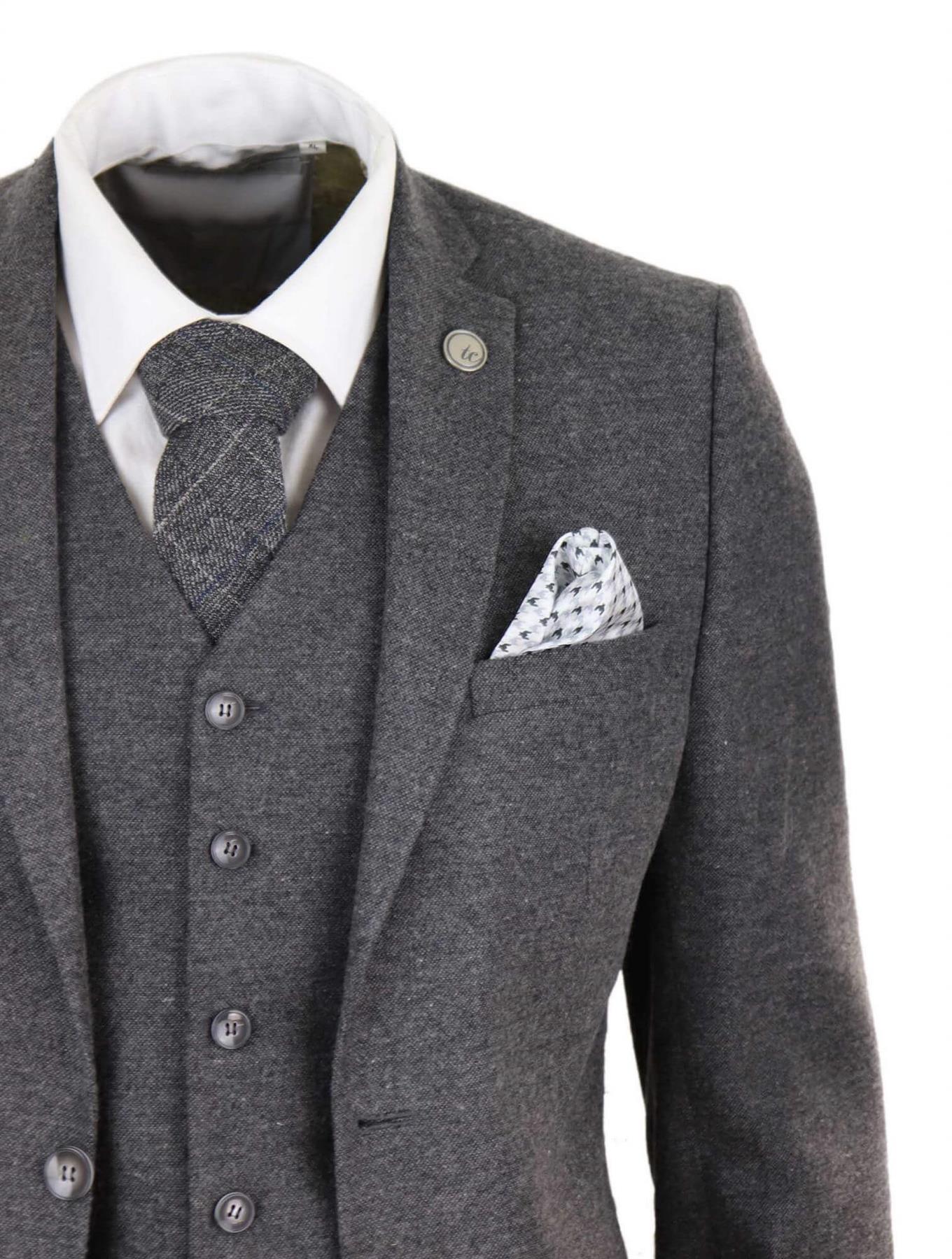 Mens 3 Piece Grey Wool Tweed Vintage Retro Suit