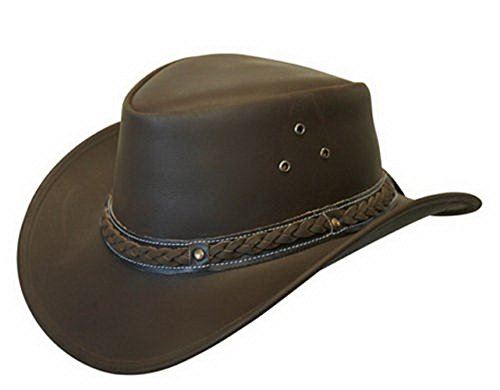 Australian Brown Western Style Cowboy Outback Real Leather Aussie Bush Hat - Upperclass Fashions 