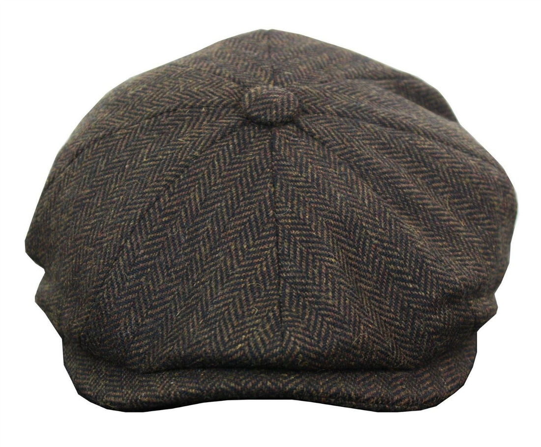 Mens Peaky Blinders Brown Tweed Gatsby Flat Baker Hat