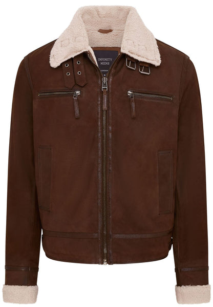 Mens Real Sheep Suede Bomber Aviator Jacket - Sandnes