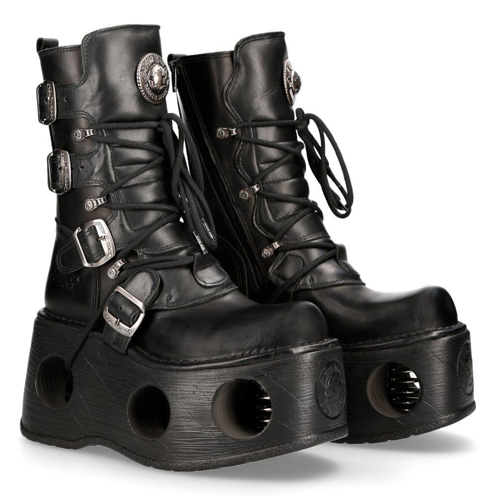 New Rock Metallic Black Leather Neptuno Gothic Boots-373-S2