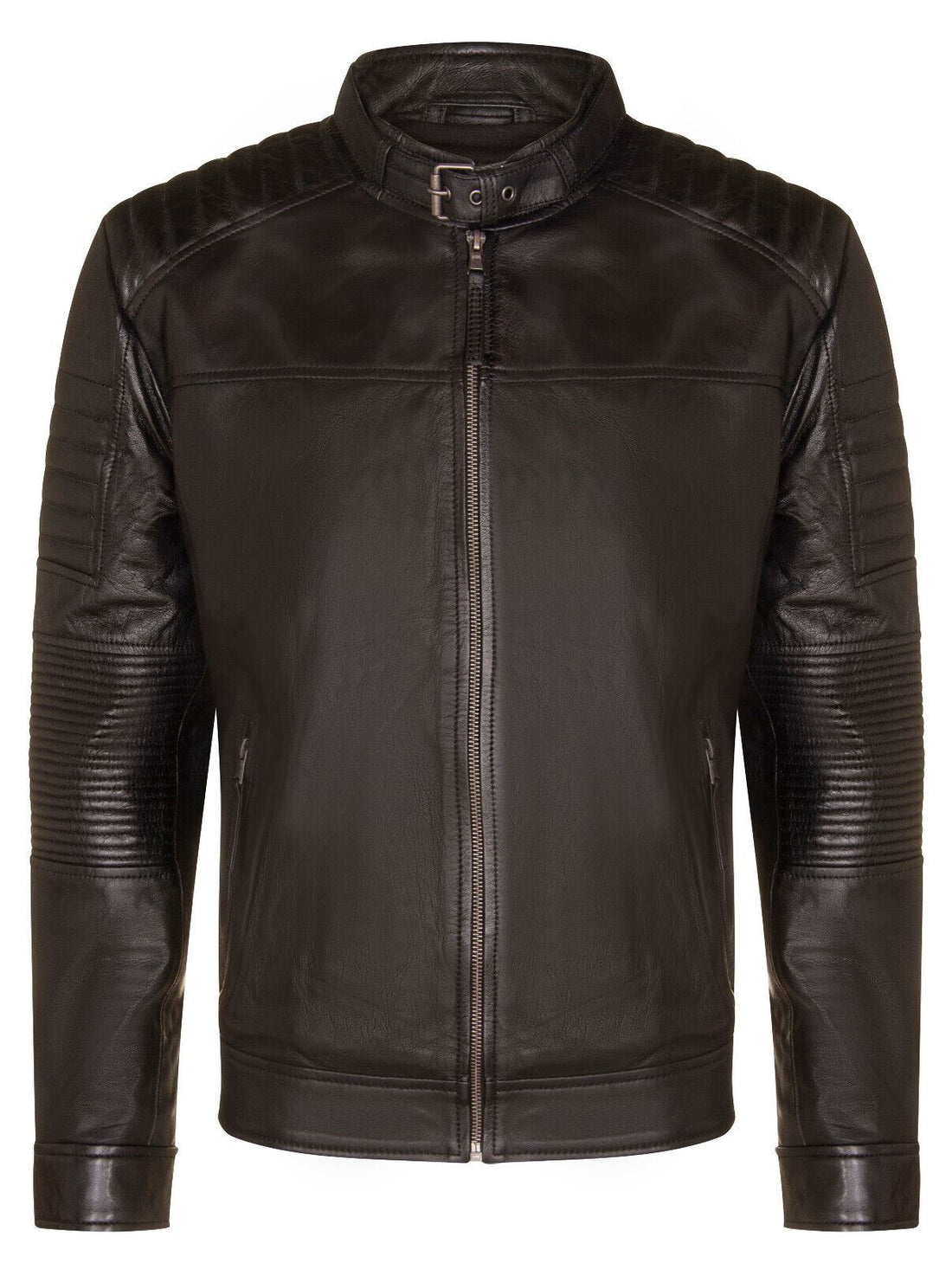Mens Classic Leather Quilted Biker Jacket - Sutton in Black - Upperclass Fashions 
