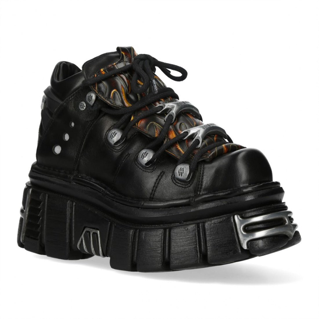 New Rock M-106N-C86 Black Flame Leather Gothic Ankle Platform Boots