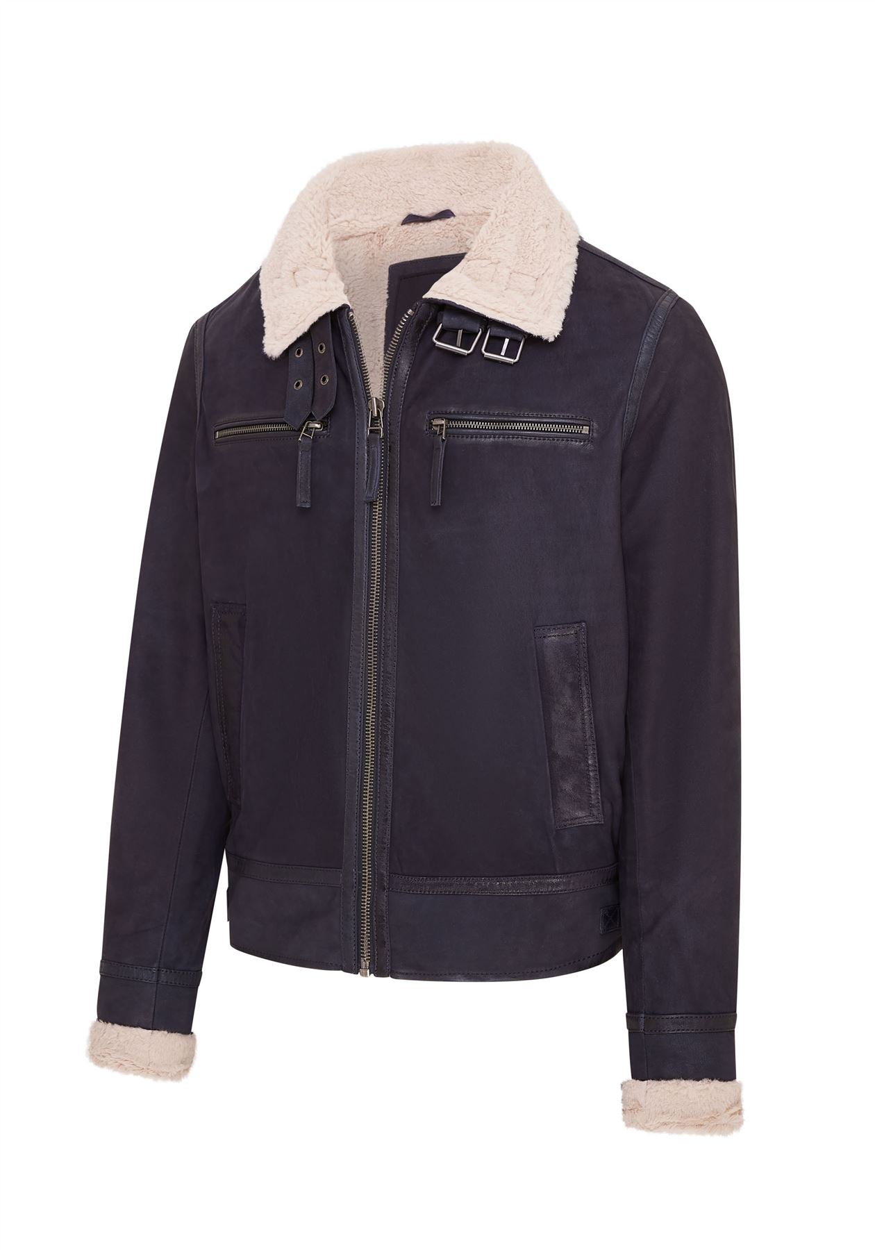 Mens Real Sheep Suede Bomber Aviator Jacket - Sandnes