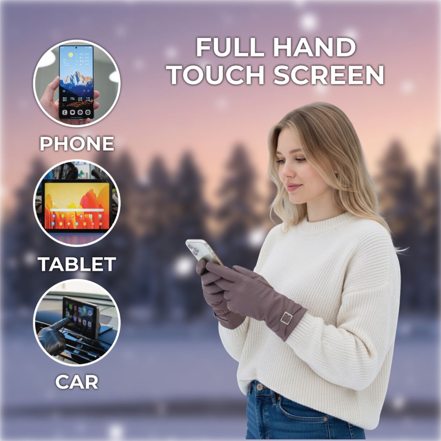 Womens Italian Leather Winter Buckle Soft Wool Lining Gloves - L-GLV-601