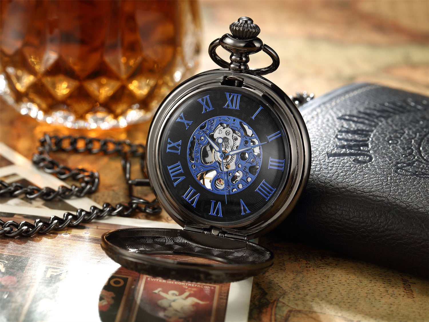 Vinatage Mechanical Alloy Skeleton Half Hunter Pocket Watch