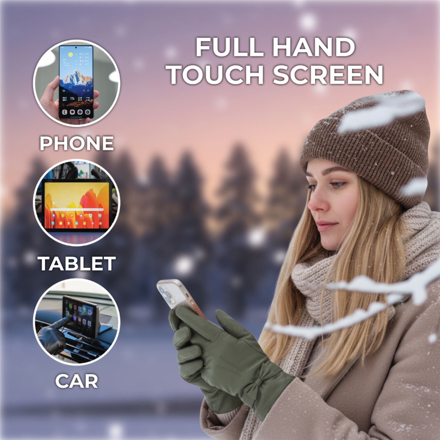 Womens Italian Leather Winter Bow Design Soft Wool Lining Gloves - L-GLV-401