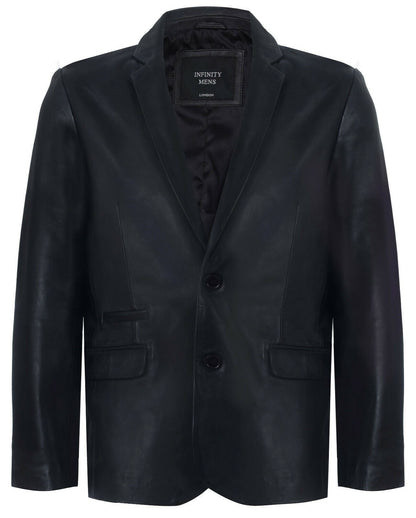 Mens Leather Classic 2 Button Blazer Jacket-Dronfield